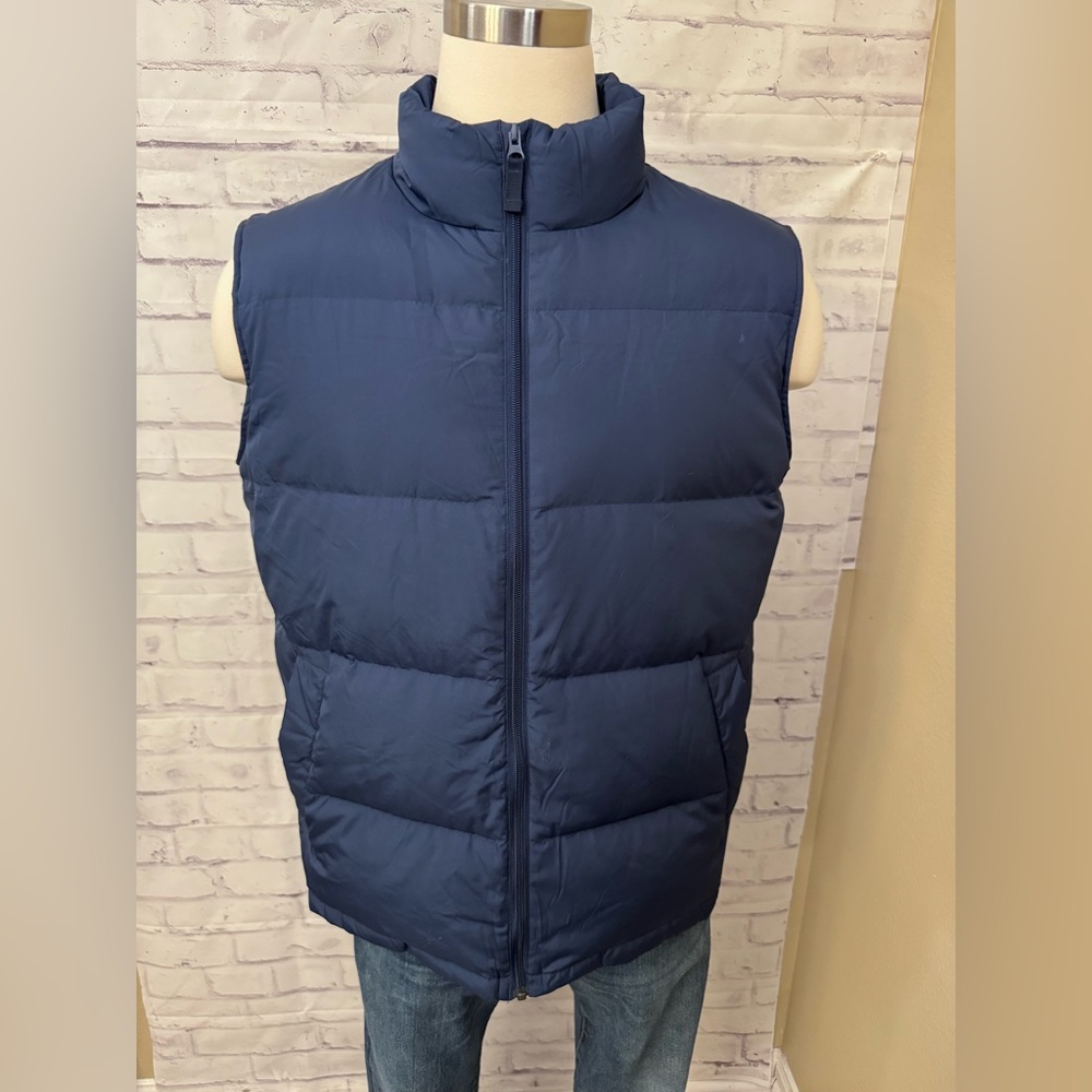 Lands’ End Men’s Large 42-44 Blue Puffer Vest Down Feathers‎ Cozy Preppy